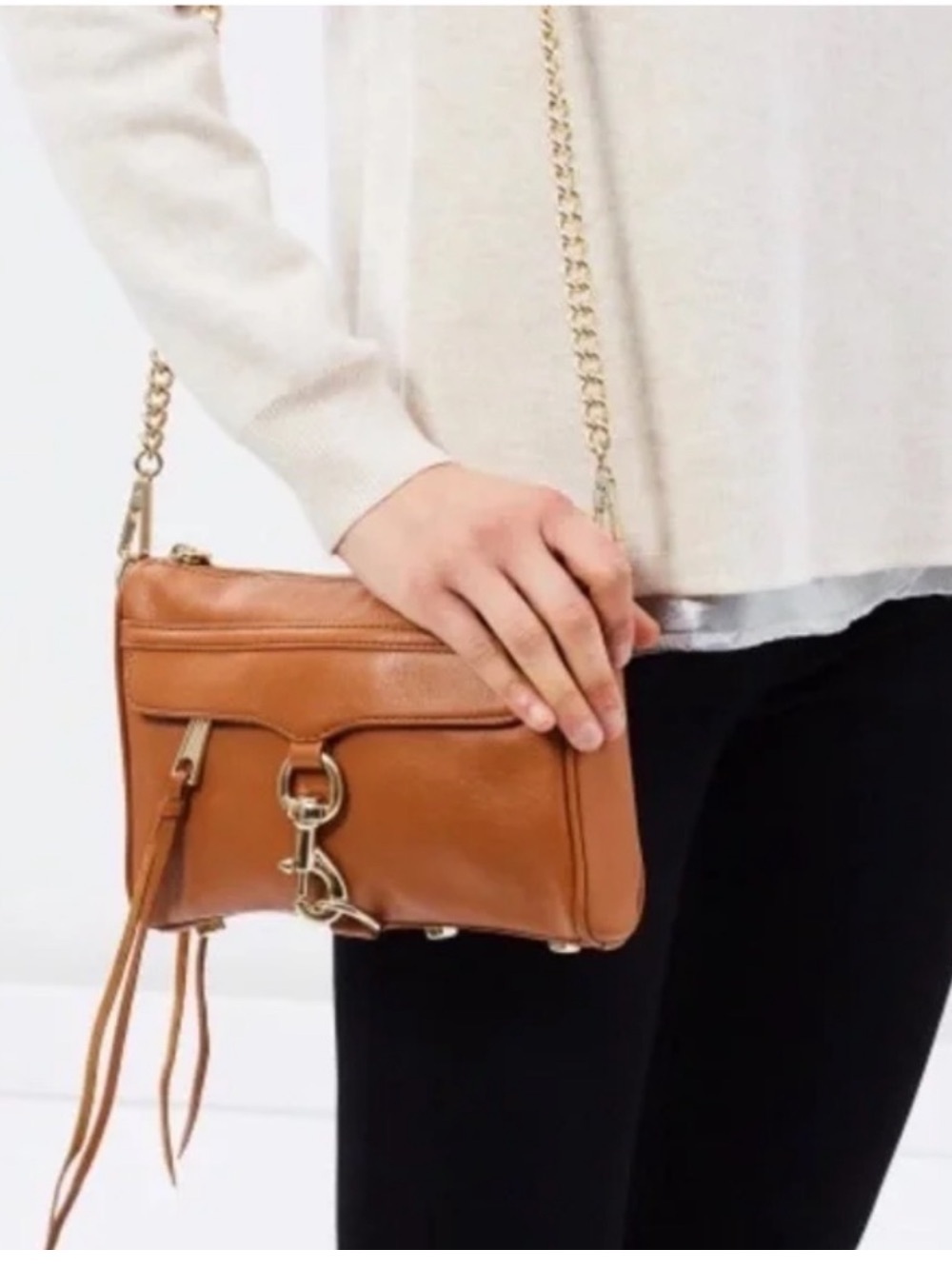 Rebecca Minkoff Mac Bag Tan Leather Crossbody with Gold Chain Boho Casual Small